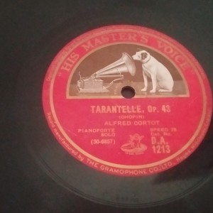 Δισκος 78 στροφων SHELLAC 78rpm HMV TARANTELLE / VALSE IN A FLAT ALFRED CORTOT 25cms