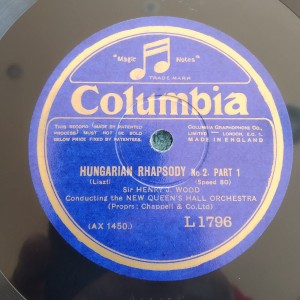 78rpm record COLUMBIA HUNGARIAN RHAPSODY No2 part 1,2 SIR HENRY J.WOOD speed 80 30cms