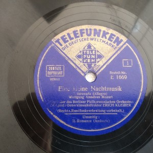78rpm record EINE KLEINE NACHTMUSIK 1.2. ERICH KLEIBER WOLFGAND AMADEUS MOZART 30cms