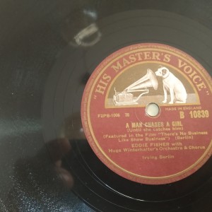 78rpm record HMV Film THERE IS NO BUSINESS LIKE SHOW BUSINESS Eddie Fisher / WEDDING BELLS 25cms