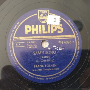 78rpm record SAM'S SONG Frank Folken WILHELMINA Myrow Gordon / Verdi 25cms