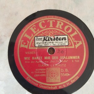 78rpm record ELECTROLA WIE NAHTE MIR DER SCHLUMMER DER FREISCHUTZ Tiana Lemnitz 30cms