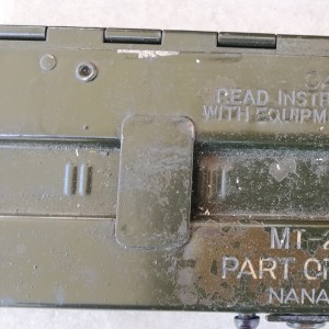 BOX WITH CASE AND PARTS FOR FIELD TELEPHONE EQUIPMENT